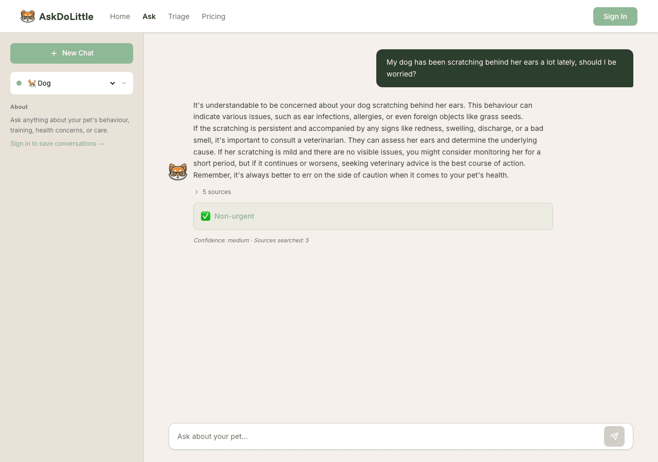 AskDoLittle chat — AI-powered pet behaviour guidance